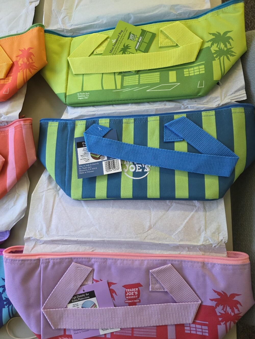 Trader Joe's Neon Stripe Mini Tote Bag - Pink/Coral - Picture 7 of 7